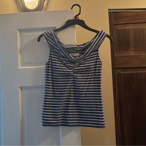 Aeropostale Blue and White Ribbed Sleeveless Tank Top